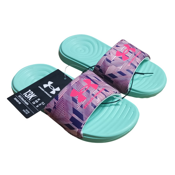 Under Armour Youth Girl's Ansa Graphic Slide Sandals Green/Multicolor Size 13K - Picture 7 of 14